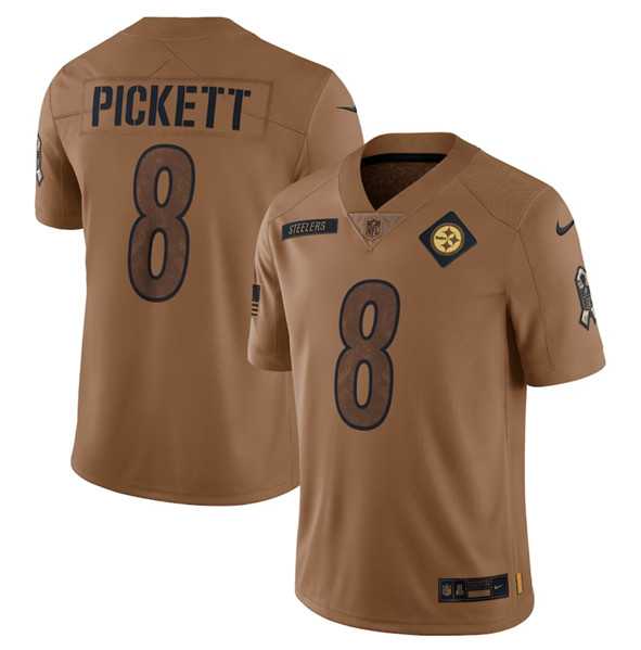 Men%27s Pittsburgh Steelers #8 Kenny Pickett 2023 Brown Salute To Service Limited Football Stitched Jersey Dyin